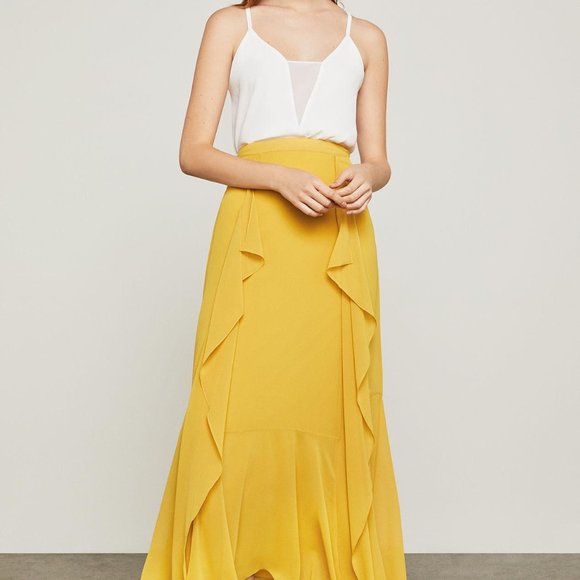 BCBGMaxAzria Dresses & Skirts - BcbgMaxAzria Amalli Ruffle Maxi Skirt Champagne